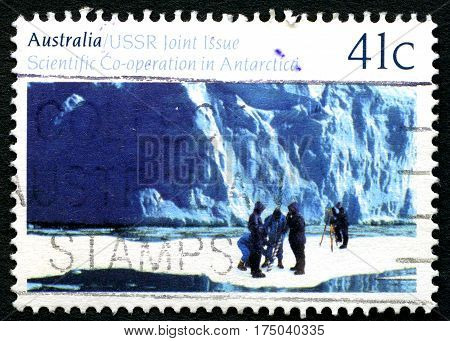 AUSTRALIA - CIRCA 1990: A used postage stamp from Australia commemorating Australia and USSRs scientific co-operation in Antarctica circa 1990.