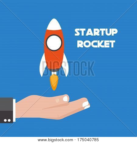 Rocket ship in a flat style.Vector illustration with 3d flying