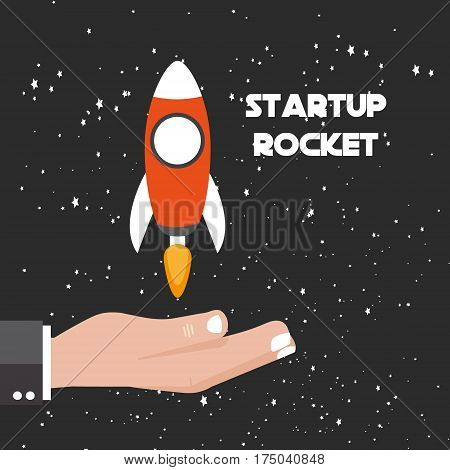 Rocket ship in a flat style.Vector illustration with 3d flying in the cosmos