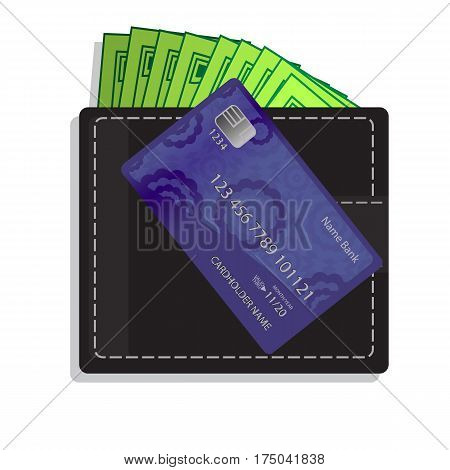 Bank Card With Purse Full Of Realistic Dollars