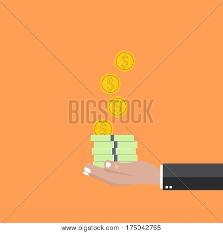 Hand holds the coin and money a new vector illustration background