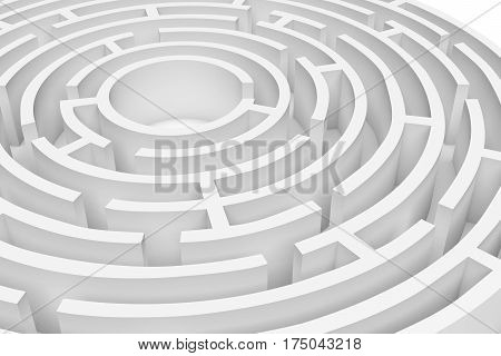 3D rendering of the white round maze consruction approximated. 3D render. Concept design. Abstract art