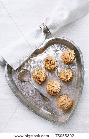 Chak-chak traditional asian sweet dessert - fried dough with honey