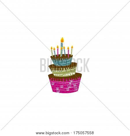 color big cake party with canddles icon, vector illustraction design