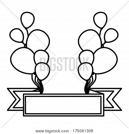 silhouette bolloons decorations party with red ribbon icon, vector illustraction