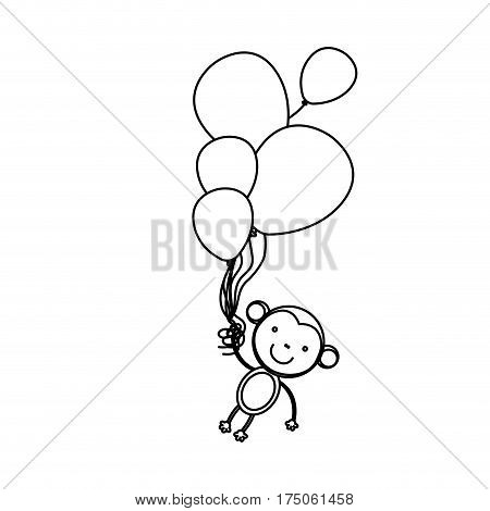 silhouette monkey hanging in the bolloons icon, vector illustrations