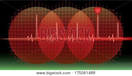 Heart beat monitor on a black background