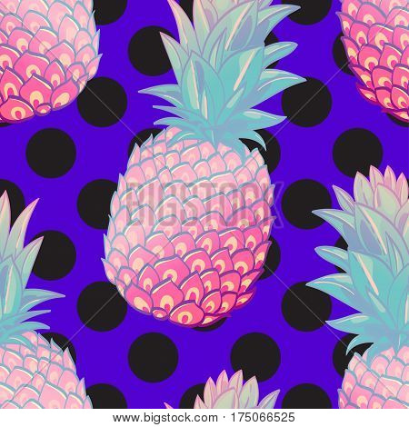 Pineapple creative trendy seamless pattern. Neon colors fashionable style memphis, rave Texture for scrapbooking, wrapping paper, textiles, web page, textile wallpapers, surface design, fashion