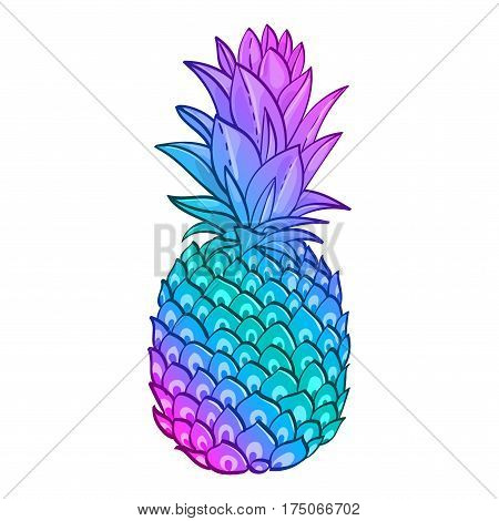 Pineapple creative trendy art poster. Neon colors, fashionable style memphis, neofank, rave Vector. Isolated. Print on T-shirt, cover, bag. Logo for trend cafe, bar