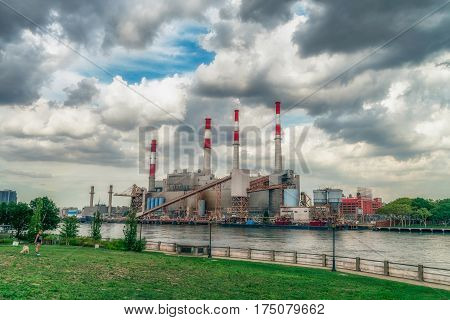NEW YORK CITY, USA - AUGUST 11, 2016: Ravenswood Generating Station is a 2,480 megawatt power plant in Long Island City in Queens, New York.  It is capable of producing 2,480MW of energy.