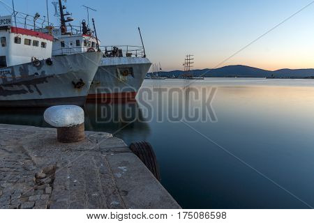 SOZOPOL, BULGARIA - JULY 11, 2016: Amazing Sunset at the port of Sozopol, Burgas Region, Bulgaria