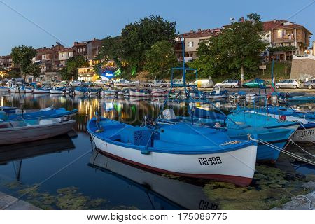 SOZOPOL, BULGARIA - JULY 11, 2016: Amazing Sunset at the port of Sozopol, Burgas Region, Bulgaria