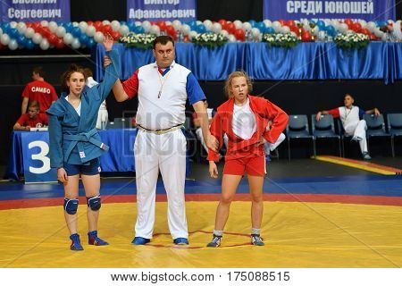 Orenburg, Russia - 29 October 2016: Girls Compete In Sambo
