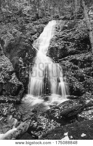 Black-and-white time-lapse of lower Crabtree Falls, Virginia