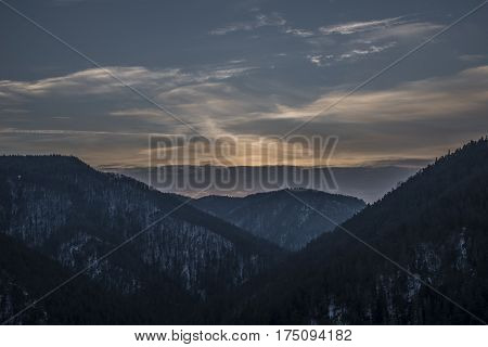 Tomasovsky View In Slovakia Paradise In Winter Time With Cloudy Sunset