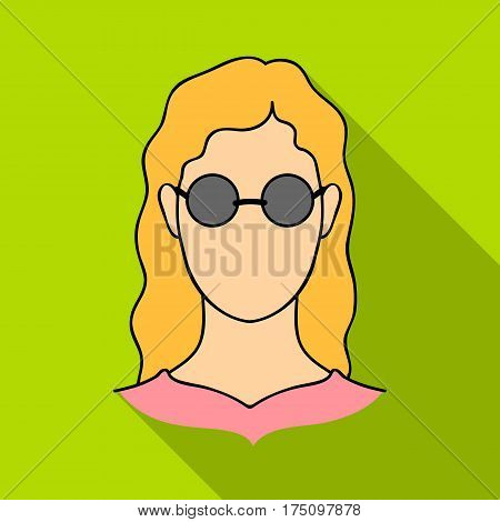 A woman with blond hair with glasses.A blind woman because of diabetes.Diabetes single icon in flat style vector symbol stock web illustration.