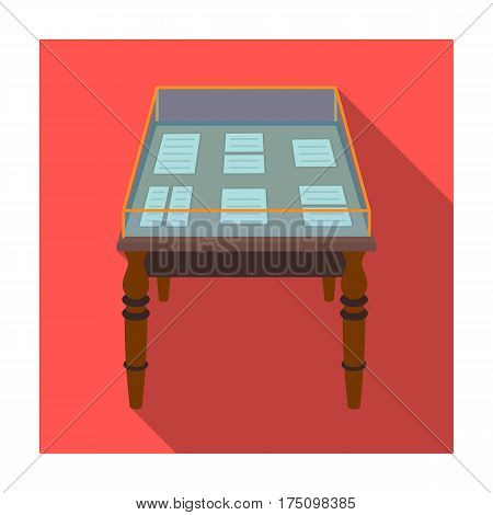 Showcase with old documents icon in flat design isolated on white background. Library and bookstore symbol stock vector illustration.