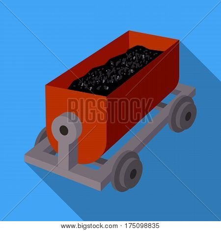 The red cart on wheels for lifts minerals from deep mines.Mine Industry single icon in flat style vector symbol stock web illustration.