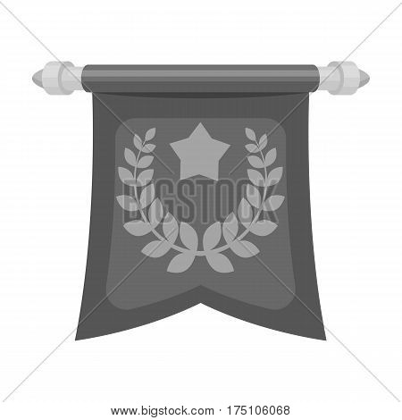 A red flag on a gold pole with the emblem of the first Olympics.Awards and trophies single icon in monochrome style vector symbol stock web illustration.