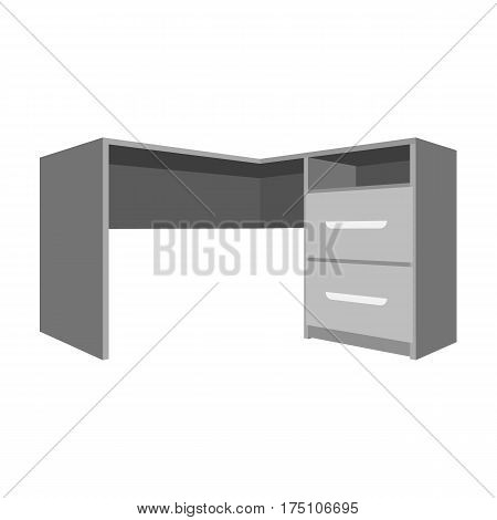 Grey desk with lockers.Desk for paperwork.Workplace and job, office, working symbol.Bedroom furniture single icon in monochrome style vector symbol stock web illustration.