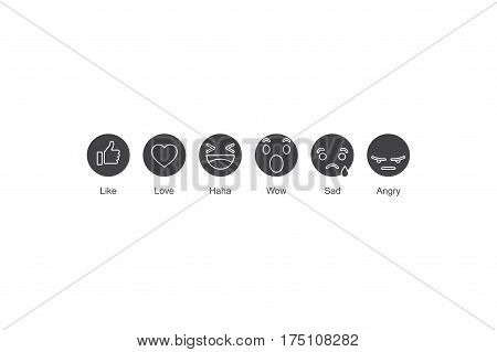 Set Dark Emoji Like Social Icon. Button For Expressing Social Smileys. Flat Vector Illustration Eps
