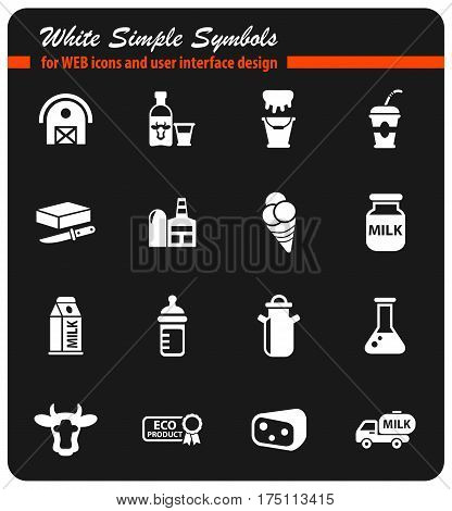 milk white simple symbols for web icons and user interface design