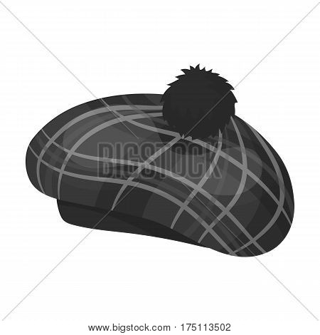 Scottish traditional cap icon in monochrome design isolated on white background. Scotland country symbol stock vector illustration.