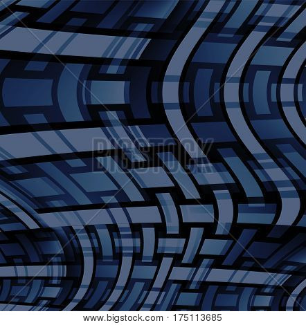 Abstract geometric background, netting. Modern curved stripes pattern blue, gray and black, conspicuous and dimensional.