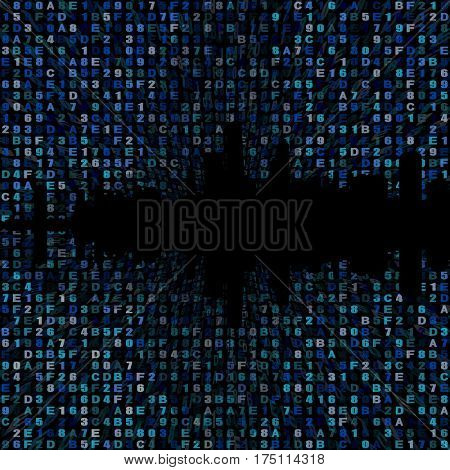Chicago skyline silhouette on hex code 3d illustration
