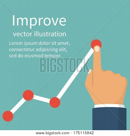 Improve business concept. Changing direction. Growth graph trade. Vector illustration flat design. Profit Stock Market. Man hold in hand business chart. Financial diagram.