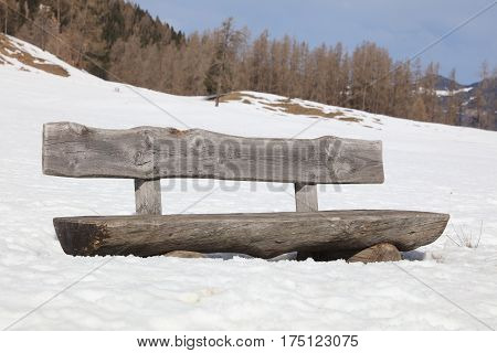 Bench with Snow in Vorarlberg. Klostertal Alps. Austria