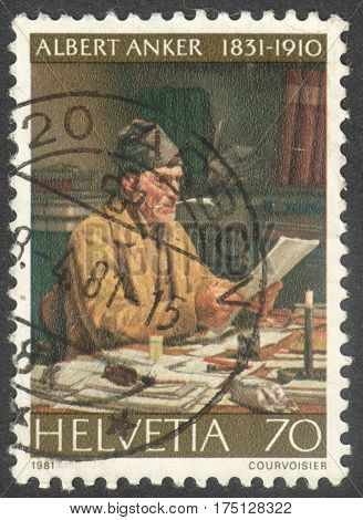 MOSCOW RUSSIA - CIRCA FEBRUARY 2017: a post stamp printed in SWITZERLAND shows a painting 