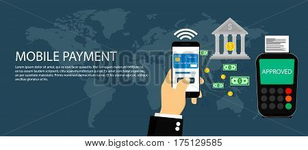 Mobile payment, internet banking, modern flat design concept for web banners.
