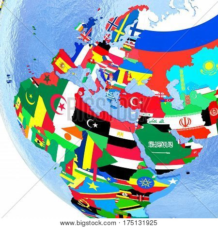 Emea Region On Political Globe With Flags