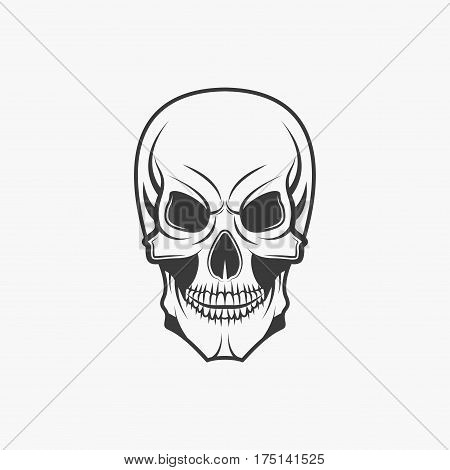 Human skull in monochrome style isolated on white background vector illustration