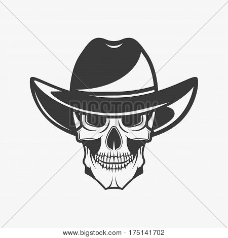 Human skull with hat in monochrome style isolated on white background vector illustration