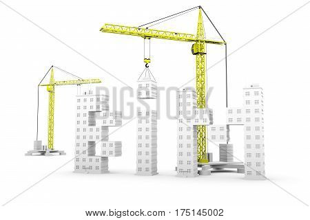 bim in the form of skyscraper and construction crane 3D illustration