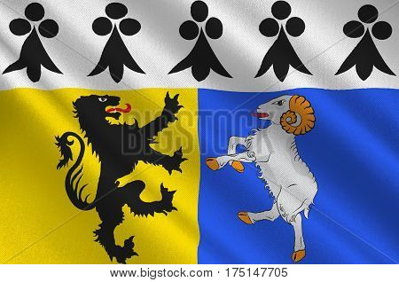 Flag of Finistere is a department of France in the extreme west of Brittany. 3D illustration