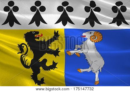 Flag of Finistere is a department of France in the extreme west of Brittany. 3D illustration