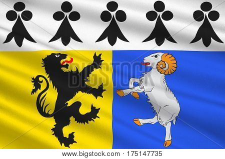 Flag of Finistere is a department of France in the extreme west of Brittany. 3D illustration