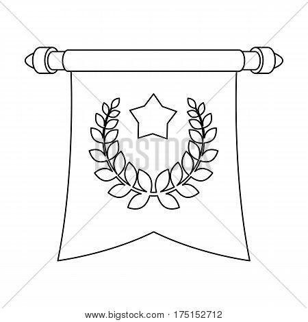 A red flag on a gold pole with the emblem of the first Olympics.Awards and trophies single icon in outline style vector symbol stock web illustration.