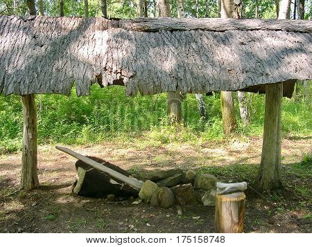 The Evenk settlement in the pine forest. Lake Baikal, Russia