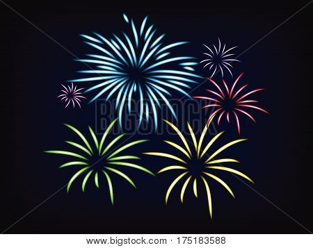 vector of colorful fireworks on black and blue night sky mesh background