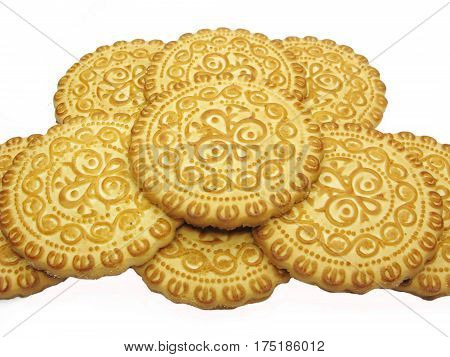 sweet baking rounds in heap on white background