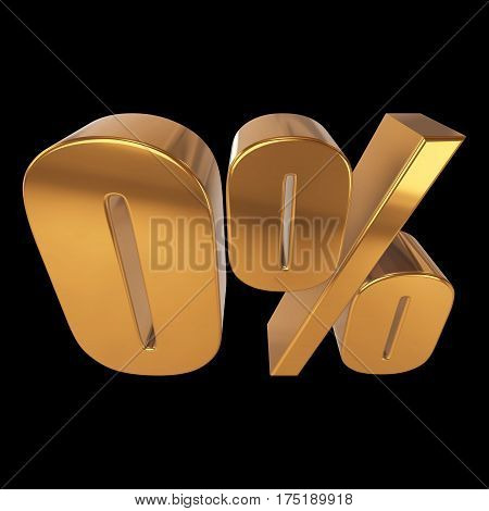 Null percent on black background. 3d render illustration.