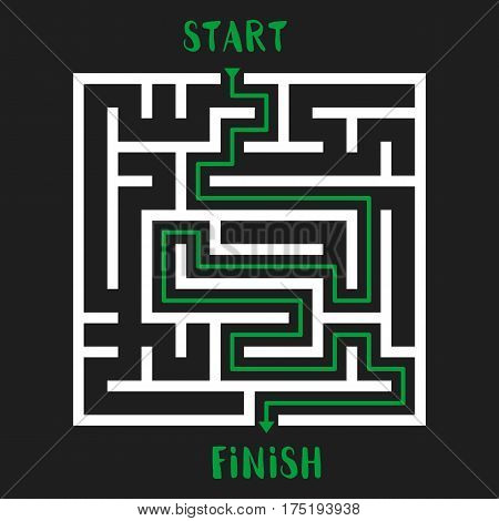 Maze Game with solution. Labyrinth with Entry and Exit. Vector Illustration.