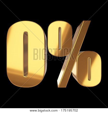 Null percent on black background. 3d render illustration.