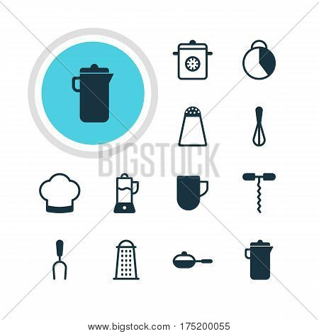 Vector Illustration Of 12 Cooking Icons. Editable Pack Of Chef Hat, Slicer, Timekeeper And Other Elements.