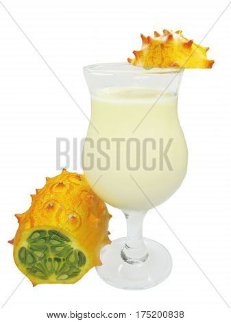 fruit milk cocktail with kiwano fruit smoothie drink