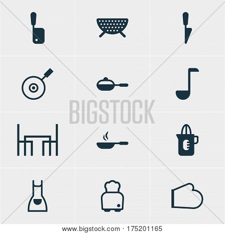 Vector Illustration Of 12 Restaurant Icons. Editable Pack Of Dinner Table, Frying Pan, Pan And Other Elements.